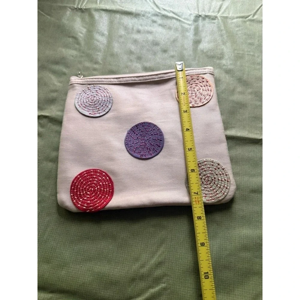 Canvas Embroidered Swirl Dot Cosmetic Pouch Pencil Case